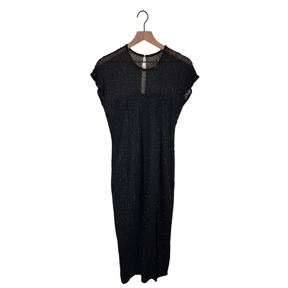 VINTAGE LAWRENCE KAZAR New York Silk Black Beaded Formal Evening Dress M